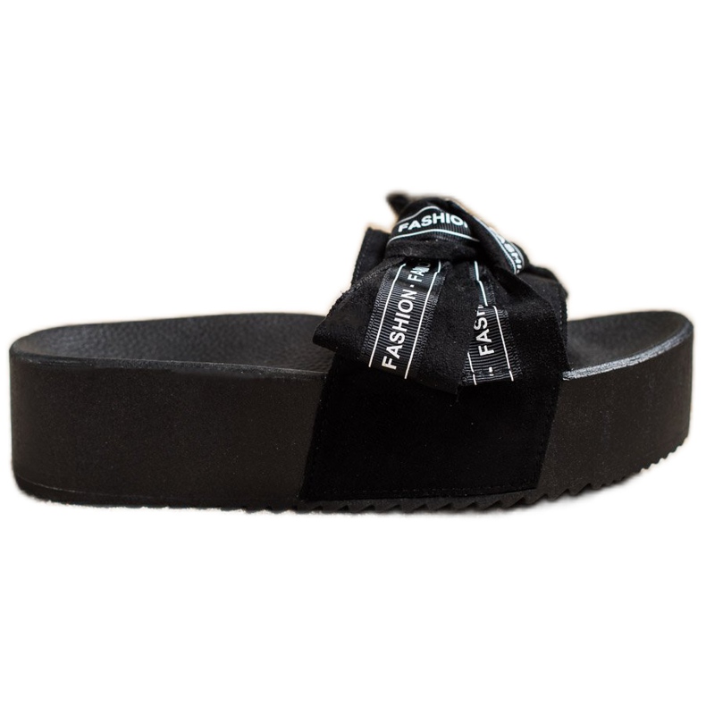 SHELOVET Módní pantofle s mašlí černá