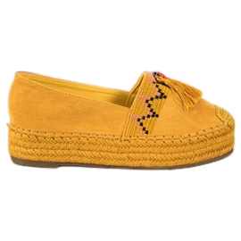 Coura Semišové espadrilky s třásněmi žluť