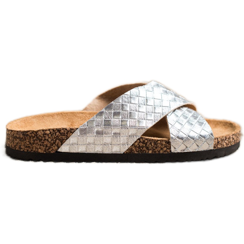 Bona Pohodlné pantofle z ekologické kůže stříbrný