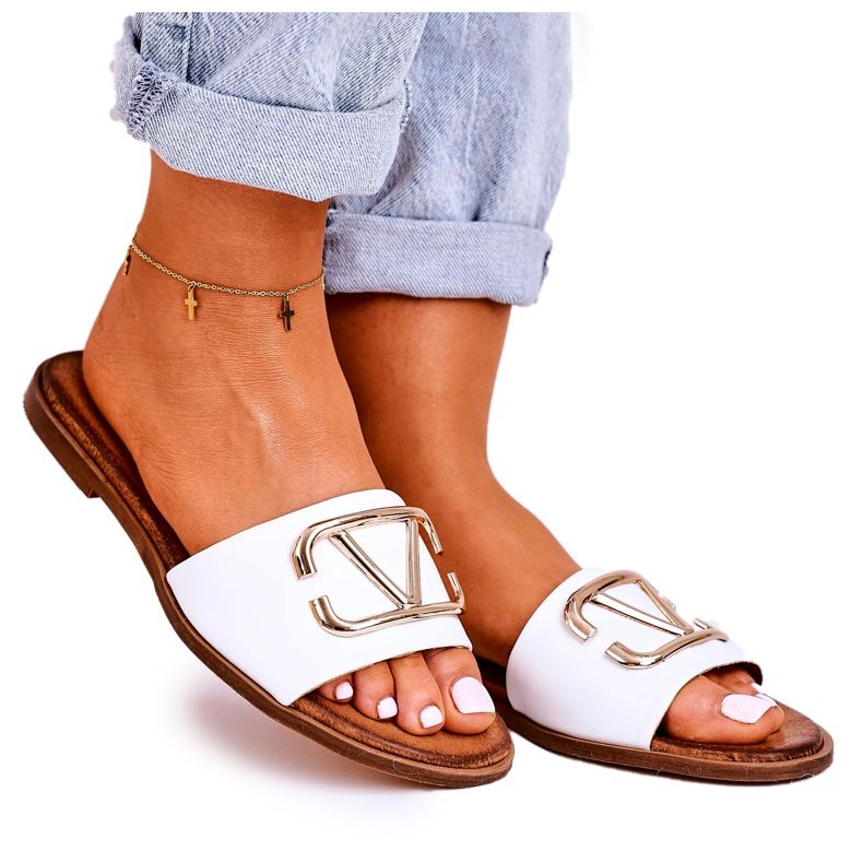 Nicole Dámské klasické kožené pantofle bílé Evie bílý zlatý