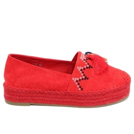 Červená 1735 espadrilky s červenými třásněmi