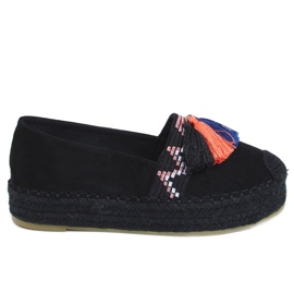 Černé 1735 Černé espadrilky s třásněmi černá Černé 1735 Černé espadrilky s třásněmi černá