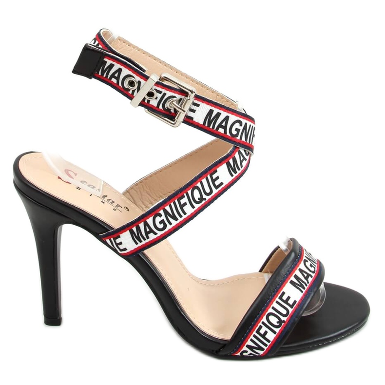 Černé sandály na vysokém podpatku LL-170P Black bílý černá Černé sandály na vysokém podpatku LL-170P Black bílý černá