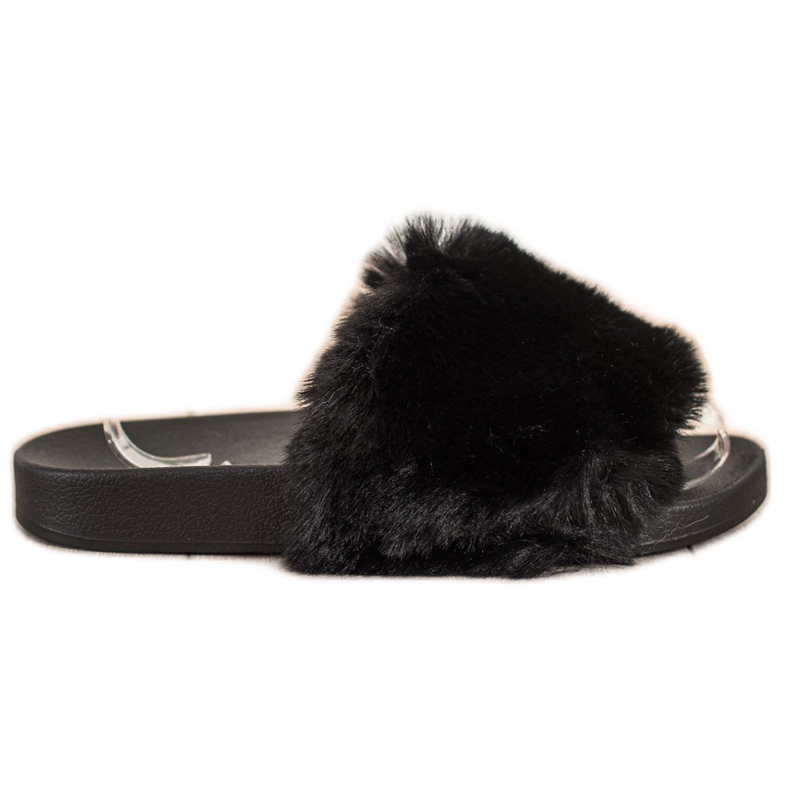 Bona Neformální žabky s kožešinou černá Bona Neformální žabky s kožešinou černá