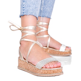 Zlaté sandály převázané zirkony Ves zlatý