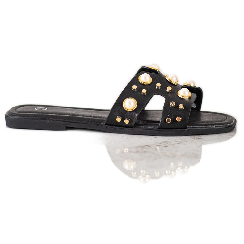 SHELOVET Módní pantofle s kamínky černá