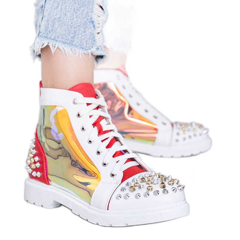 Bílé a červené průhledné boty s cvočky Lea bílý Bílé a červené průhledné boty s cvočky Lea bílý