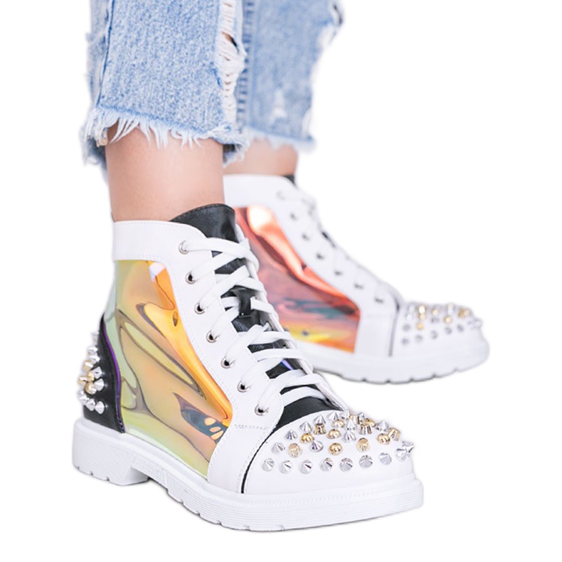 Černobílé průhledné boty s cvočky Lea bílý