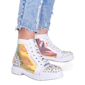 Bílé a stříbrné průhledné boty s cvočky Lea bílý stříbrný Bílé a stříbrné průhledné boty s cvočky Lea bílý stříbrný
