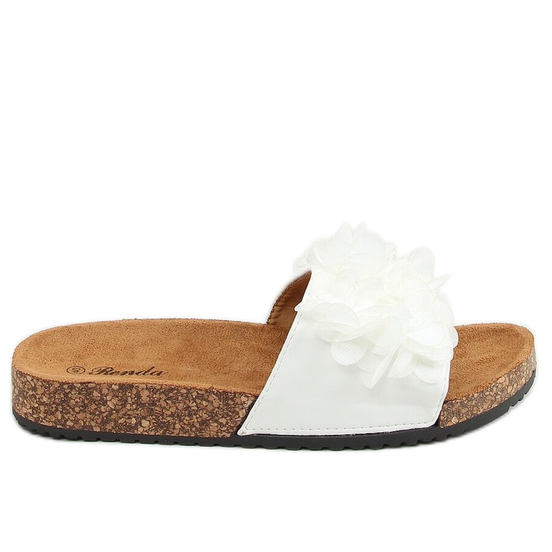 Bílé korkové pantofle s květinami 620-73 White bílý