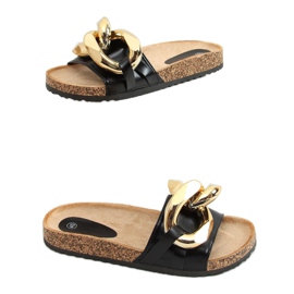 Černé pantofle se silným řetízkem černé CK201 černé černá