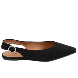 Černé balerínky s otevřenými podpatky SD01P Black černá Černé balerínky s otevřenými podpatky SD01P Black černá
