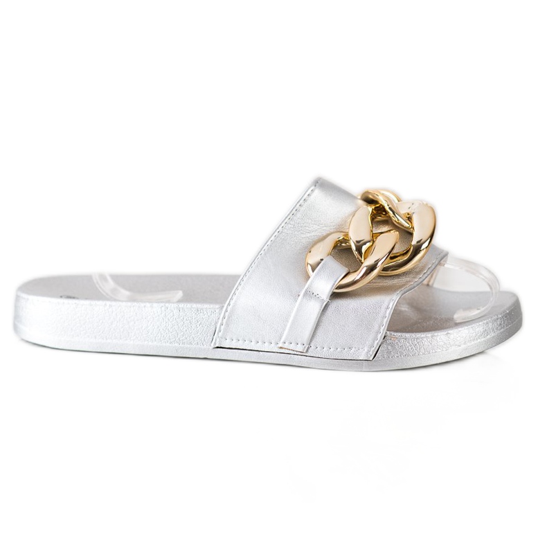 SHELOVET Stříbrné pantofle s ozdobou stříbrný