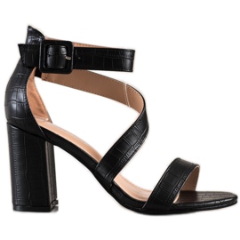 Renda Sandály Na Tyči S Eko Kůže černý