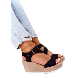 Kožené sandály na klínu Big Star FF276016 Black černý