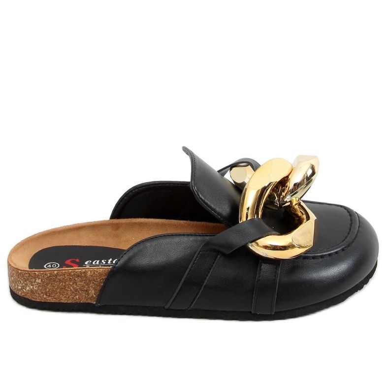 Černé pantofle T397 Černé se silným řetízkem černá