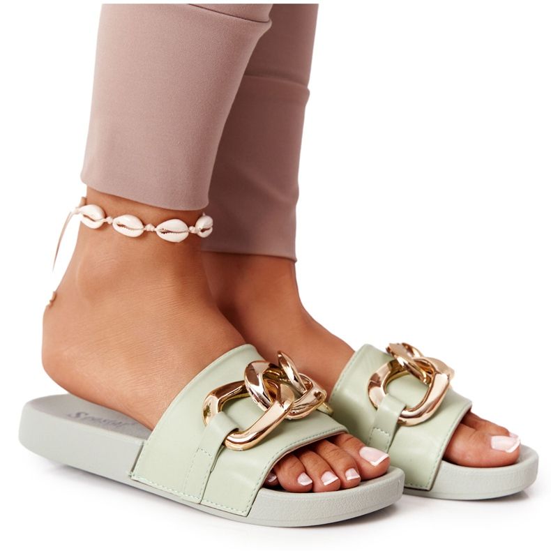 PS1 Jednu chvíli gumové pantofle s řetězem světle zelené zelená PS1 Jednu chvíli gumové pantofle s řetězem světle zelené zelená