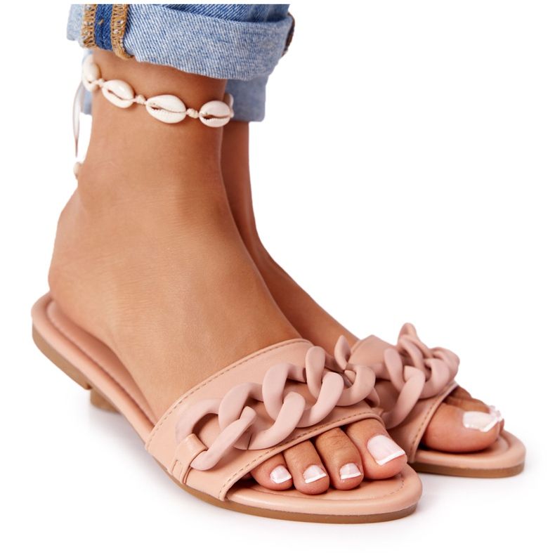 PS1 Kožené pantofle s řetízkem Camel krok za krokem khaki