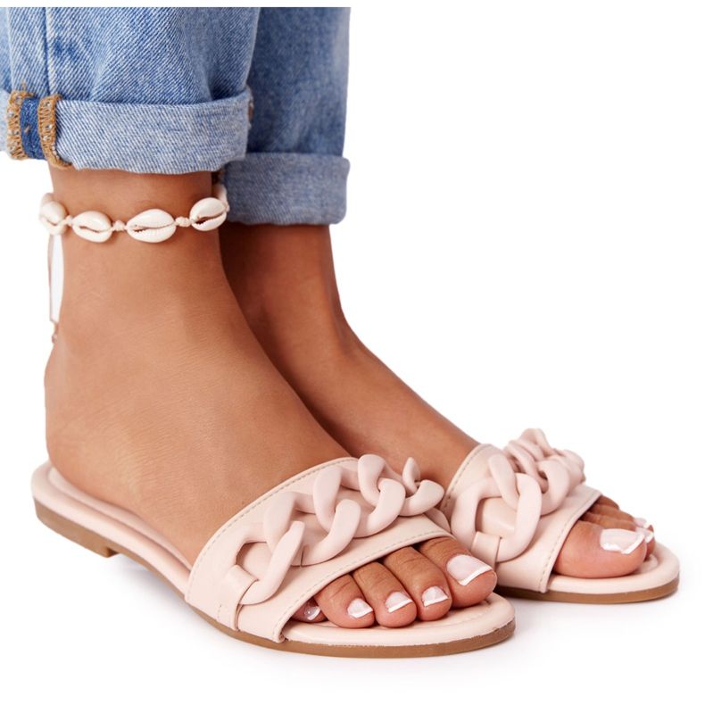 PS1 Kožené pantofle s řetízkem béžové krok za krokem béžový