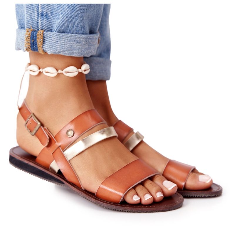 PE1 Dámské ploché sandály, hnědé a zlaté Doris hnědý zlatý