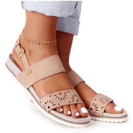 PE1 Semišové sandály s kubickou zirkonovou béžovou korálou béžový PE1 Semišové sandály s kubickou zirkonovou béžovou korálou béžový