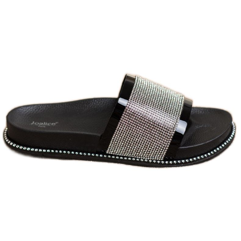 SHELOVET Lesklé černé pantofle černá