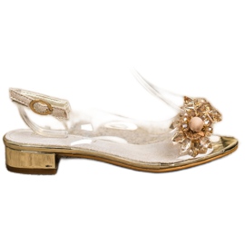 Sabatina Průhledné sandály s krystaly zlatý