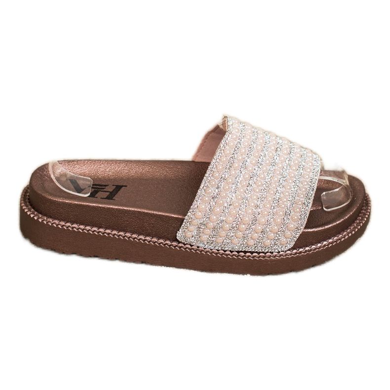 SHELOVET Pantofle na platformě s krychlovým zirkonem béžový zlatý