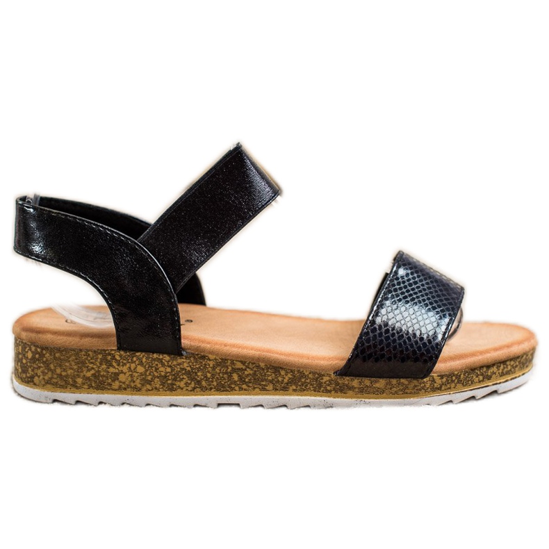 Kayla Lesklé ekologické kožené sandály černá