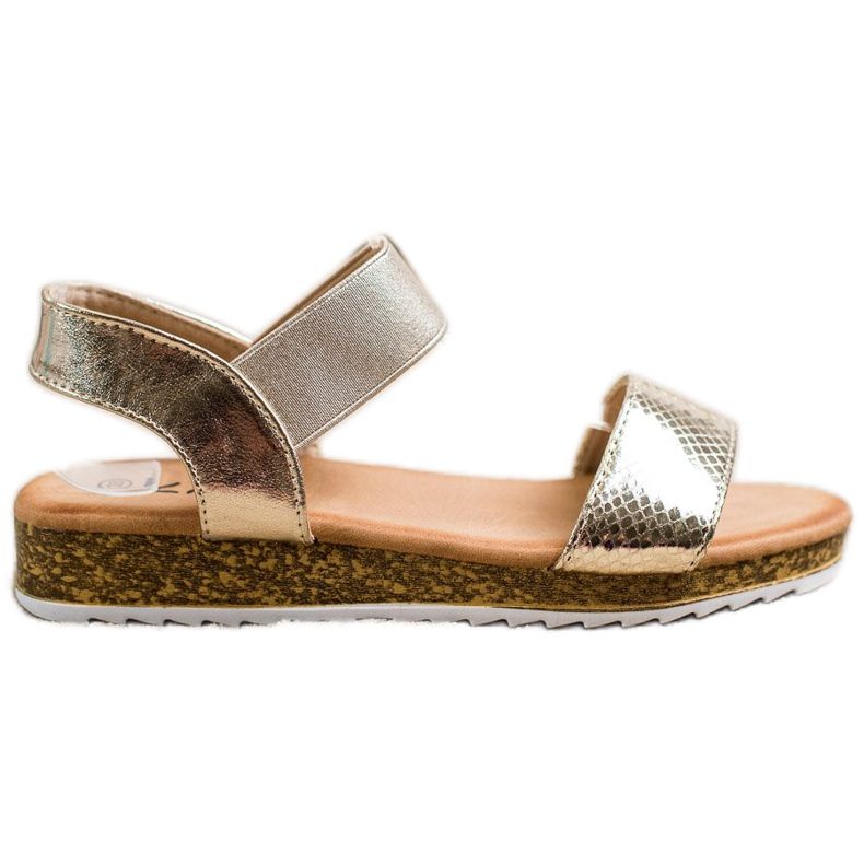 Kayla Lesklé ekologické kožené sandály zlatý