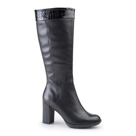 Marco Shoes Černé kozačky s aplikací hadí kůže černý