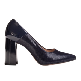 Marco Shoes Tmavě modré lodičky z leštěné kamzíkové kůže s lakovanou patou námořnická modrá