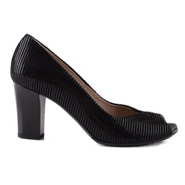 Černé kožené pruhované lodičky Marco Shoes černý