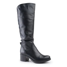Marco Shoes Černé kozačky z přírodní kůže černý