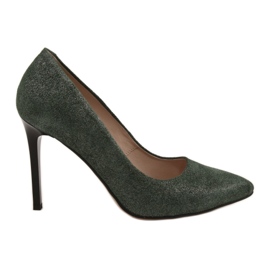 Marco Shoes Zelené jehly z pravé kůže na černém podpatku stříbro zelený