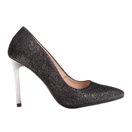 Marco Shoes Černé jehly z pravé kůže se stříbrnými podpatky černý
