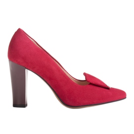 Maroon velurové pumpy Marco Shoes 1008P s ozdobou červený