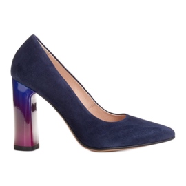 Marco Shoes Elegantní kožená lodička s vícebarevným vysokým podpatkem námořnická modř