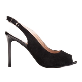 Marco Shoes Černé velurové sandály 1188P na vysokém podpatku černý