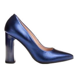 Marco Shoes Elegantní tmavě modrá metalická kožená lodička na vyšším podpatku námořnická modř modrý