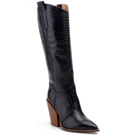 Marco Shoes Černé dámské boty Marco 1373K kovbojské boty s kůží plazů černý