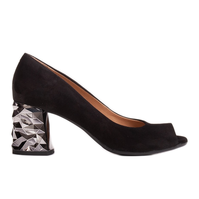 Marco Shoes Černé semišové lodičky s 3D metalickou patou černá