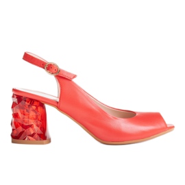 Marco Shoes Červené kožené sandály s 3D podpatkem červený