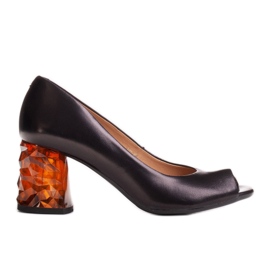 Marco Shoes Černé sandály 1519P s 3D jantarovou patou černá Marco Shoes Černé sandály 1519P s 3D jantarovou patou černá