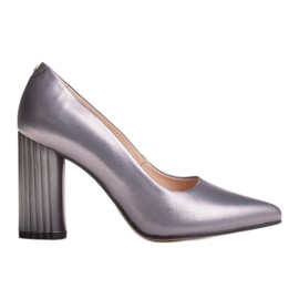 Marco Shoes Šedé lodičky s žebrovaným podpatkem šedá Marco Shoes Šedé lodičky s žebrovaným podpatkem šedá
