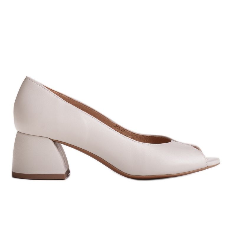 Marco Shoes Béžové kožené lodičky 1576P se stabilním podpatkem béžový