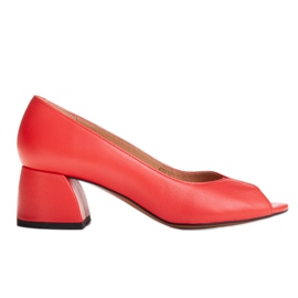 Marco Shoes Červené kožené lodičky 1576P se stabilním podpatkem červený