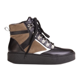Marco Shoes Černé a zelené kožené sportovní boty černá zelená Marco Shoes Černé a zelené kožené sportovní boty černá zelená