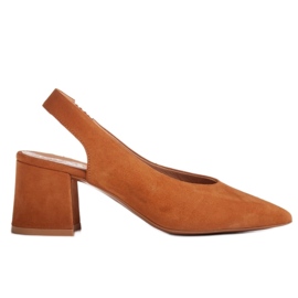 Marco Shoes Hnědé lodičky na podpatku z přírodního veluru hnědý Marco Shoes Hnědé lodičky na podpatku z přírodního veluru hnědý