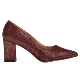 Marco Shoes Kaštanové lodičky 1527P vyrobené z přírodního semiše červený